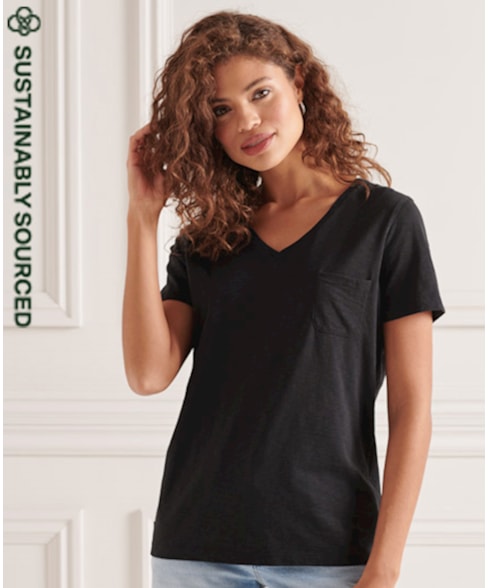 W1010521A | T-shirt van biologisch katoen met V-hals en borstzak