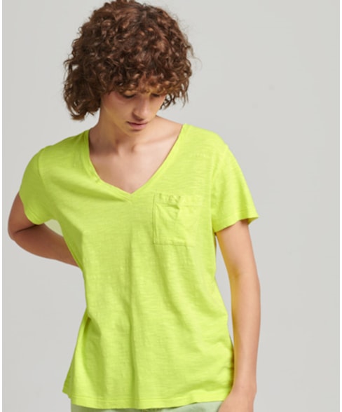 W1011043A | T-shirt van slubkatoen met V-hals en borstzakje