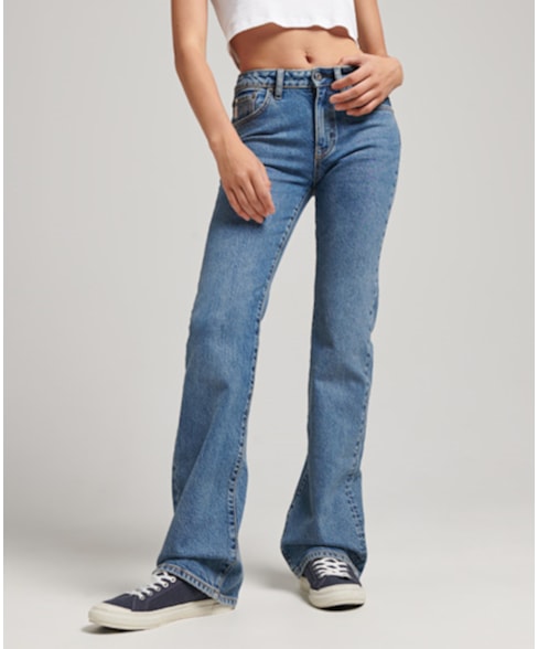 W7010797A | Slimfit jeans met middelhoge taille en wijduitlopende pijpen